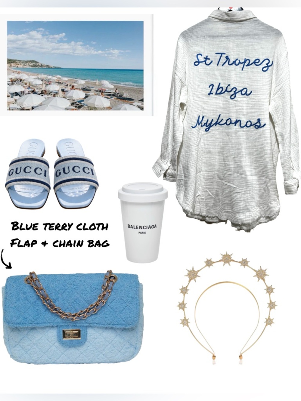 Blue Ombre Terrycloth Flap Bag With Chain